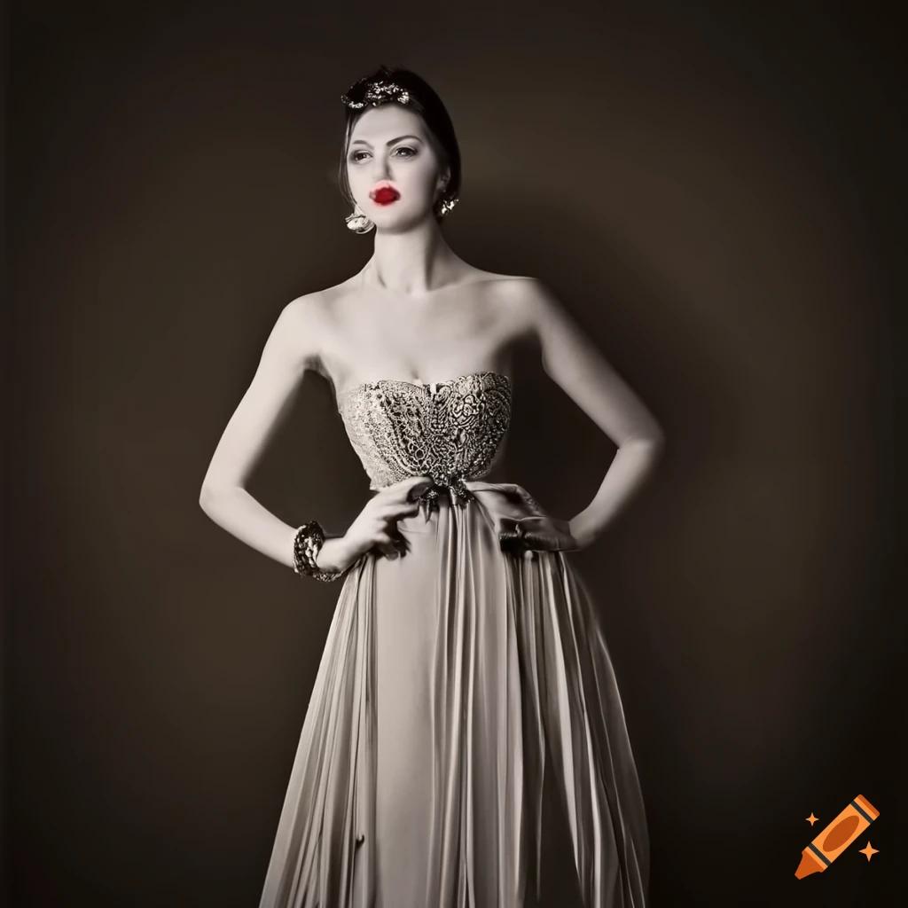 Elegant woman in glamorous vintage dress on Craiyon