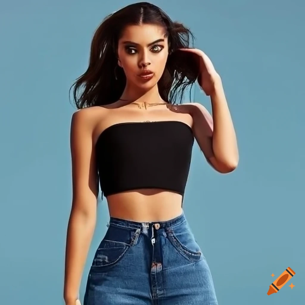 Blue skinny jeans and black crop top