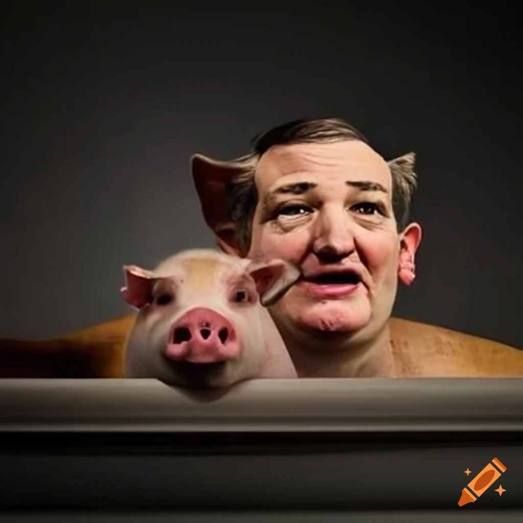 Satirical image of ted cruz with pigs in a trough