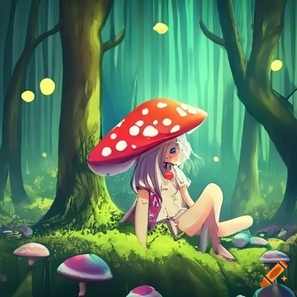 some giant mushrooms in a fantasy anime manga world Stock Illustration |  Adobe Stock