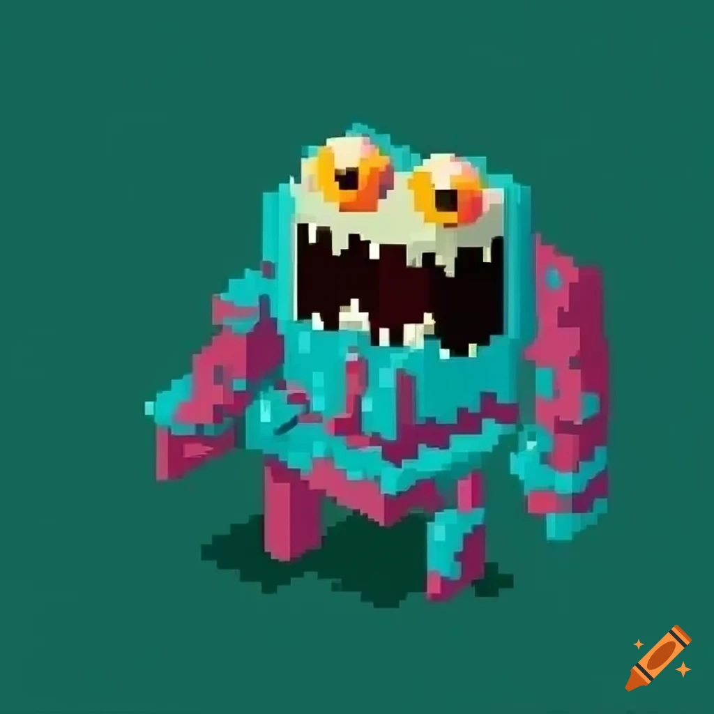 Pixel art of an isometric monster on Craiyon