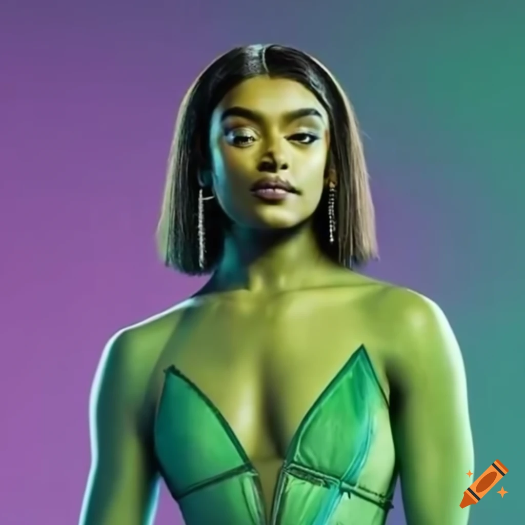 Simone ashley as a luxurious matchathemed superhero