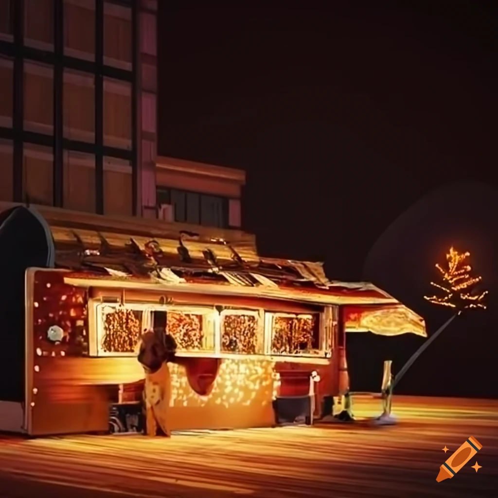 food trucks and outdoor seating area in a parking lot