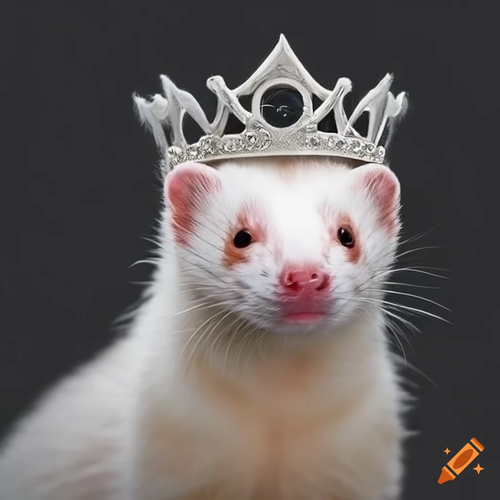 Albino ferret wearing a crown on Craiyon