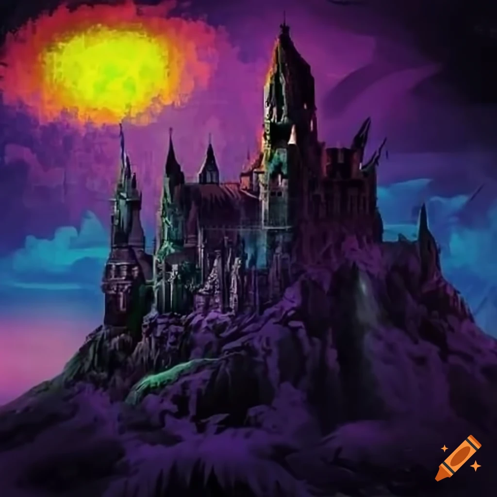 Ravenloft castle in a psychedelic landscape