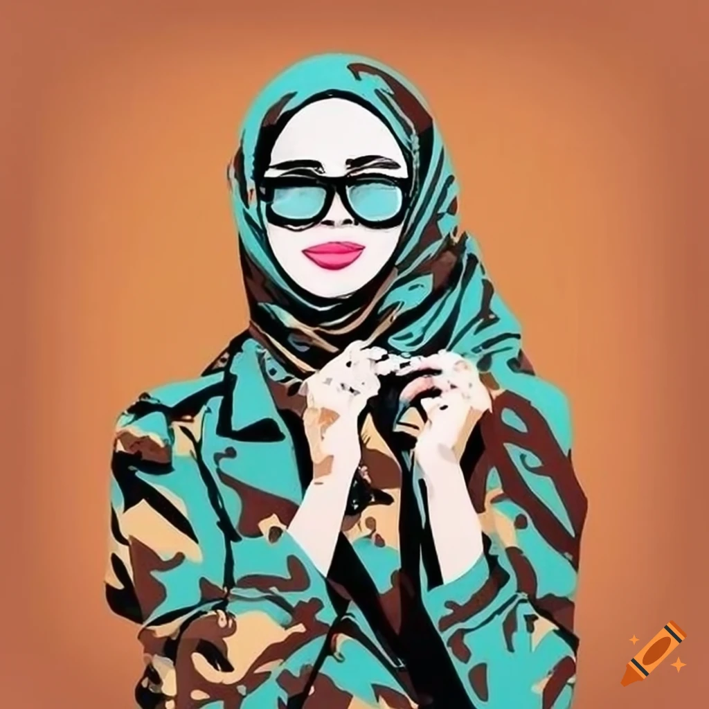 stencil art of a powerful Muslim woman in military attire