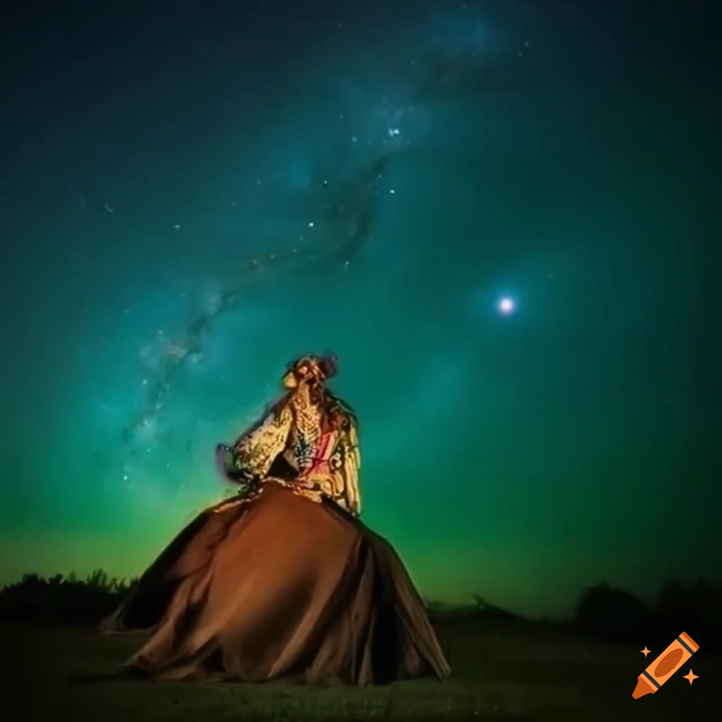 hippie riding a joint in an emerald galaxy