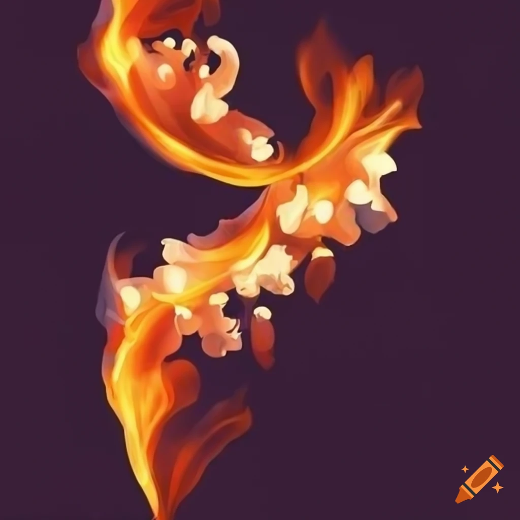 Illustration of a distorted jasmine flower on a falling flame