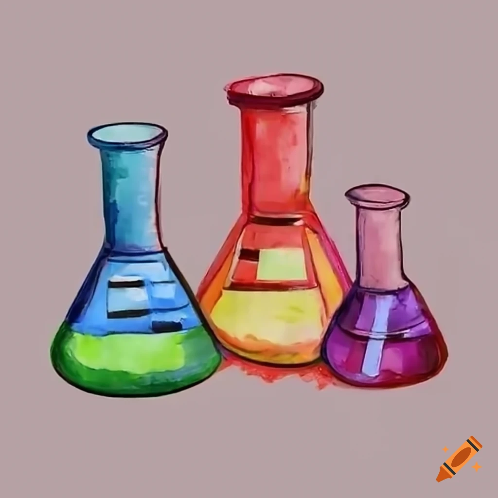 Erlenmeyer flasks with colored liquids