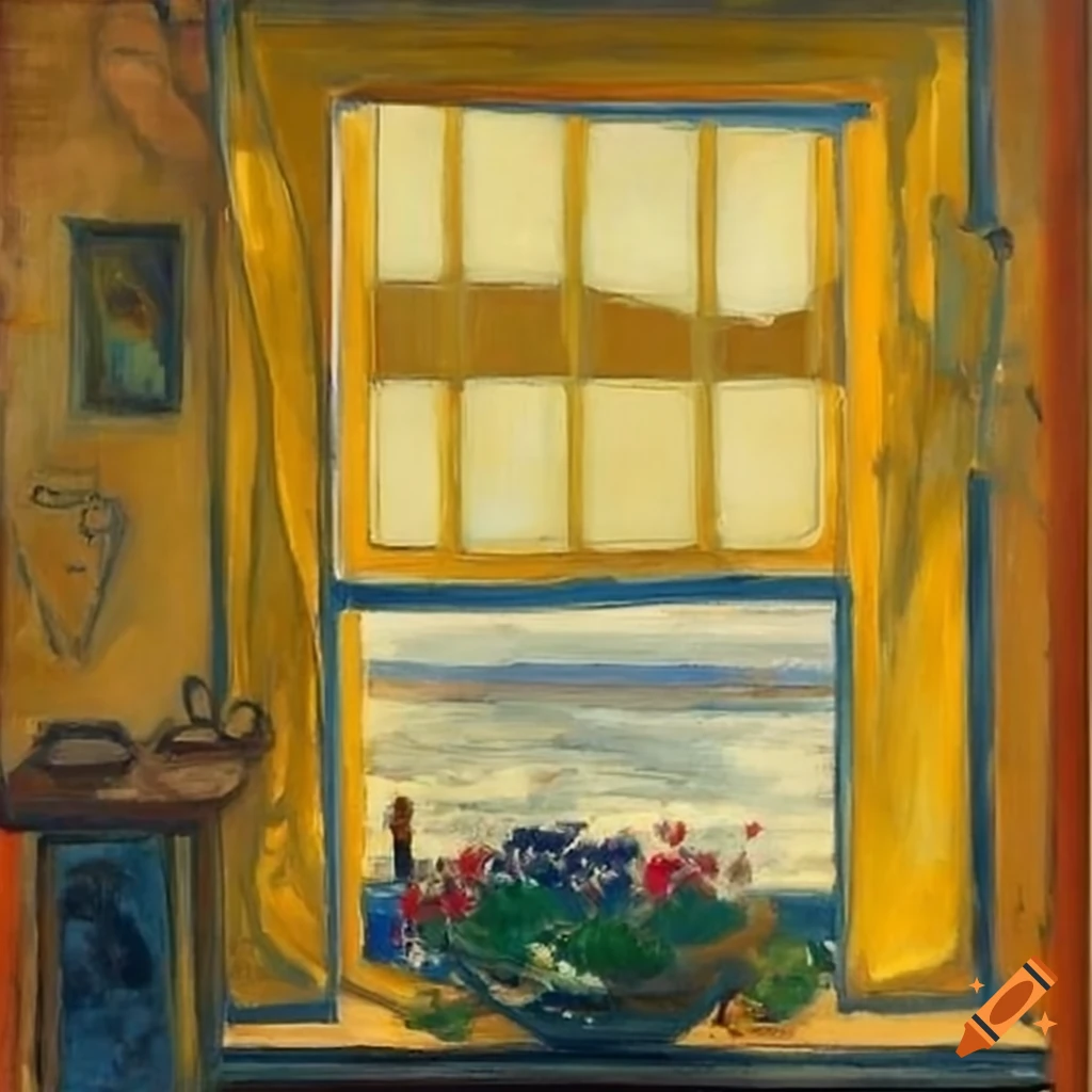 View through a window with flowers in front on Craiyon