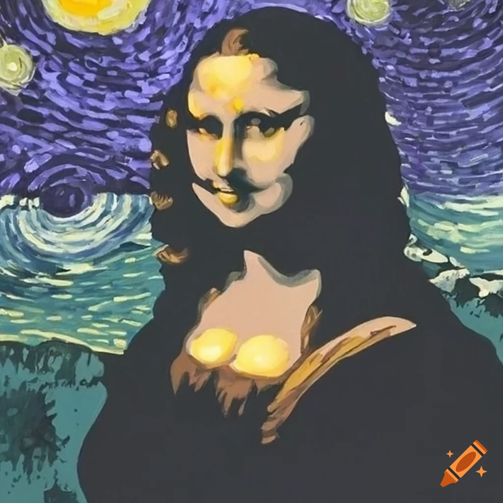 Mona Lisa painting in the style of Starry Night on Craiyon