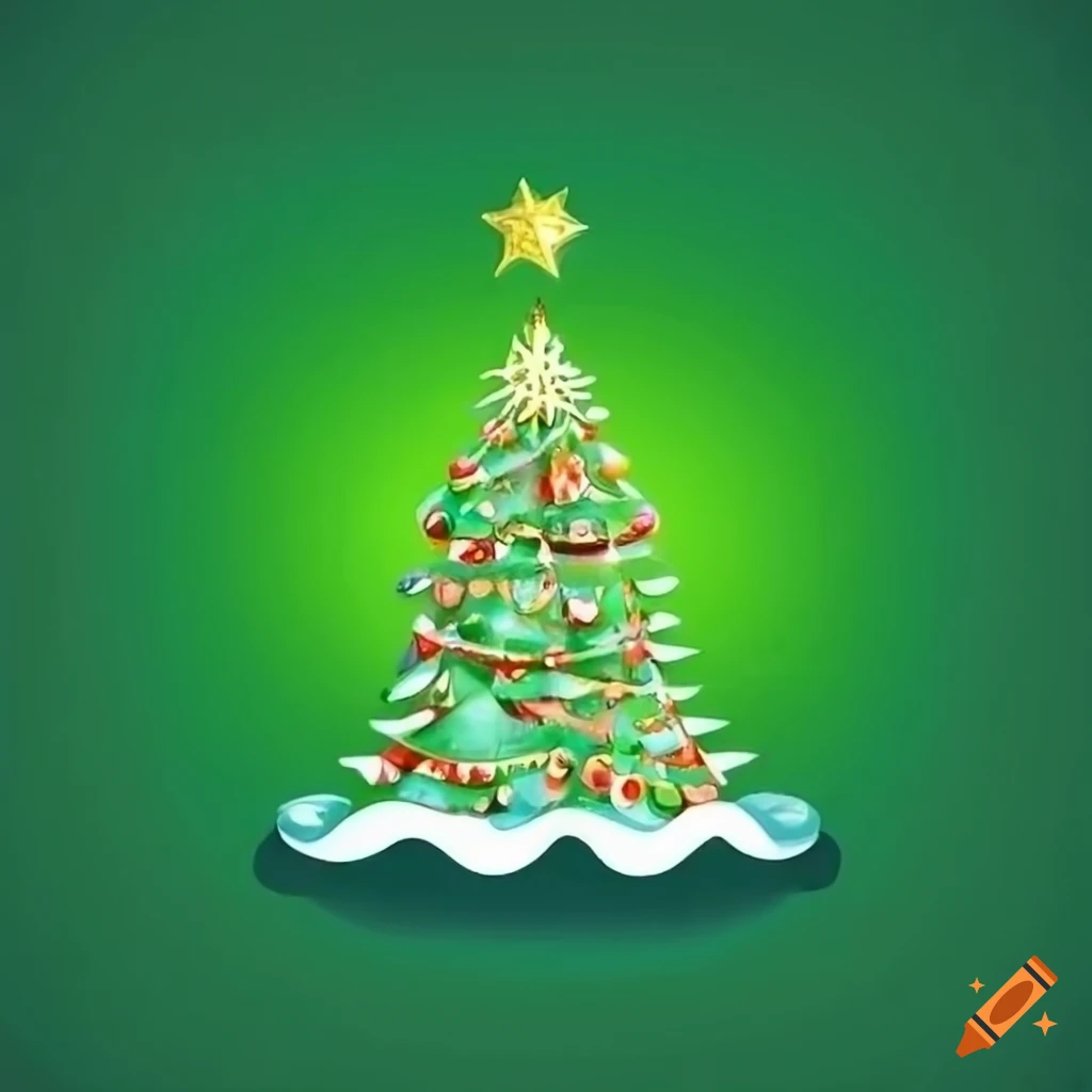 Cartoon style christmas tree with colorful decorations on Craiyon