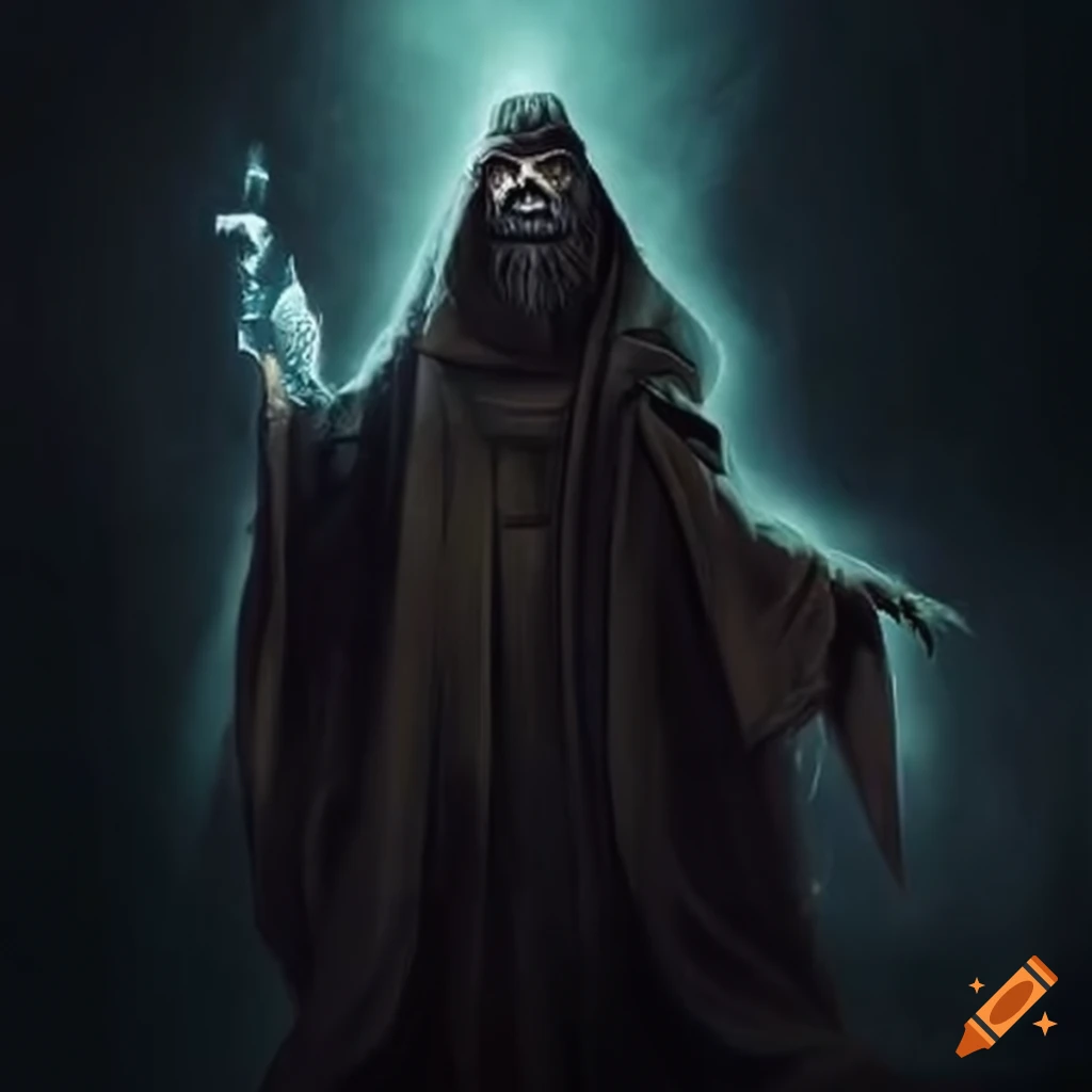 image of a wise old wizard in a dark cape