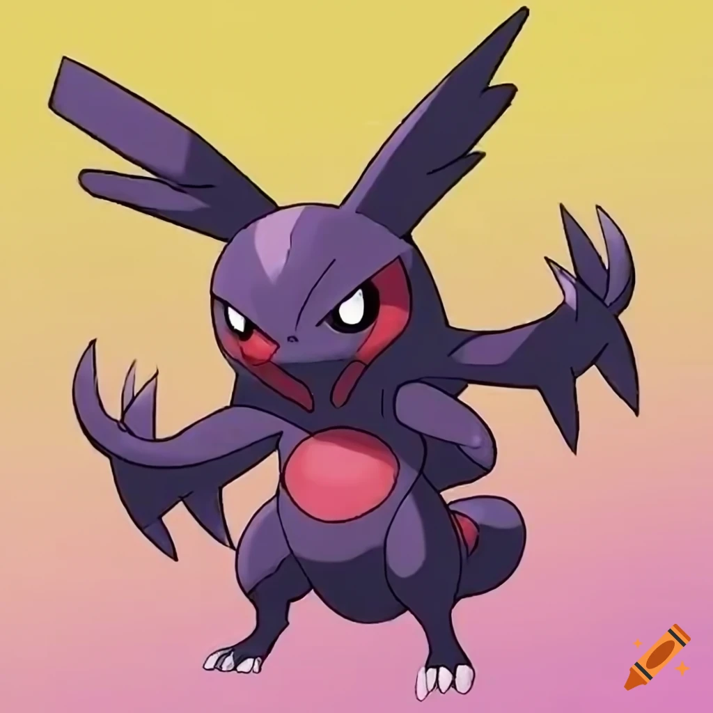 The pokemon riolu with purple eyes and a black fur in a dark