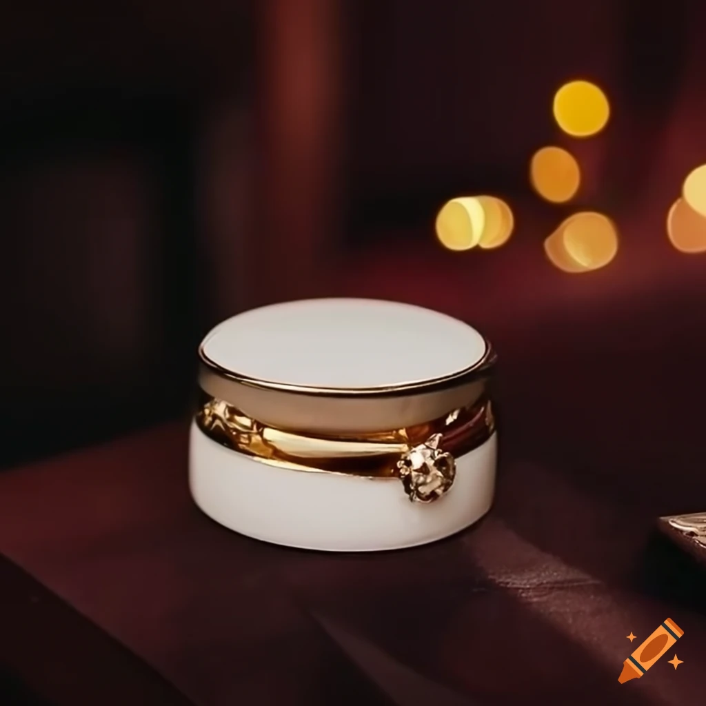 White and gold jewelry box with a ring inside on Craiyon