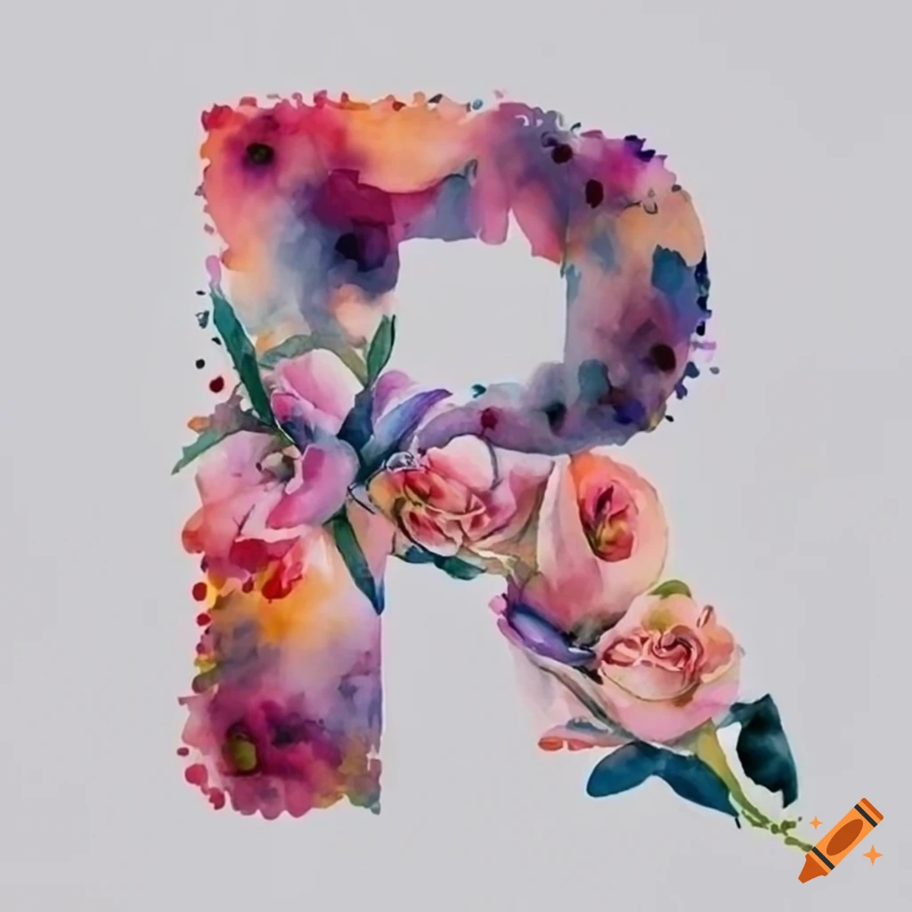 a watercolor floral letter E on white background