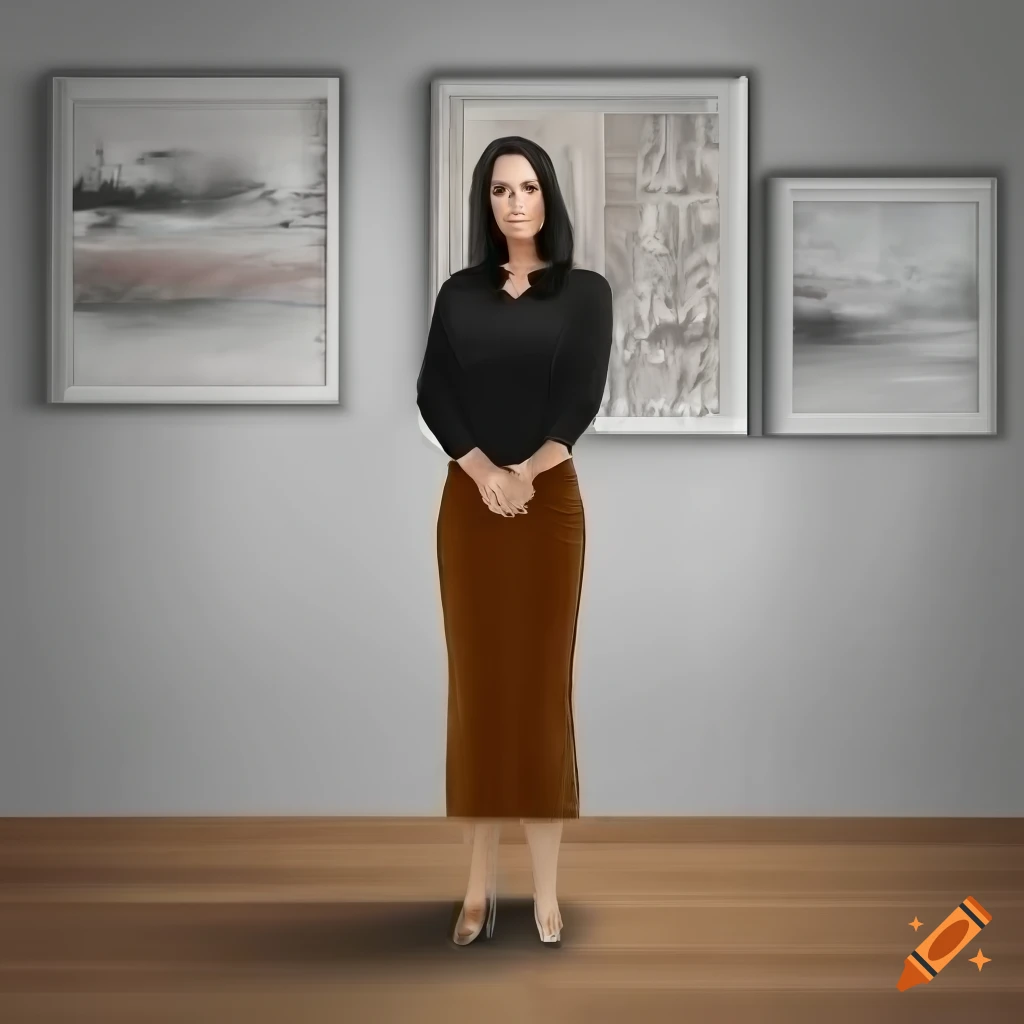 realistic portrait of a woman in a corduroy skirt