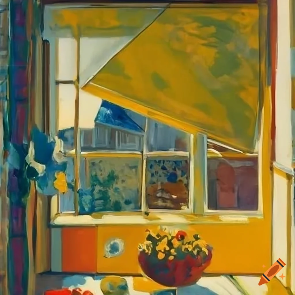 Sunlit room with flowers in front of the window on Craiyon