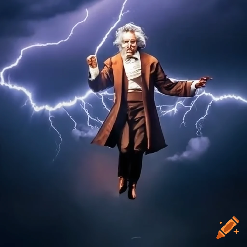painting of Beethoven with lightning and storm clouds