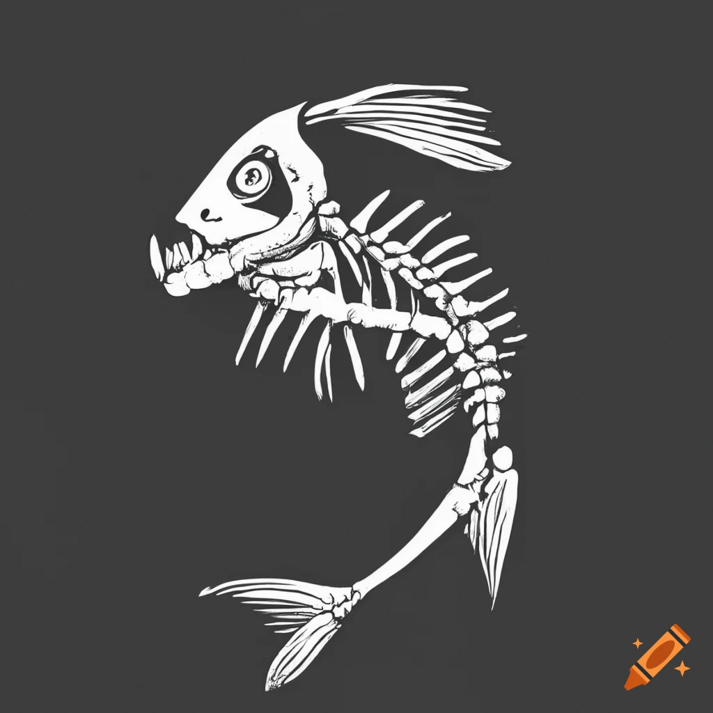 Logo of a fish skeleton in thick lines on Craiyon