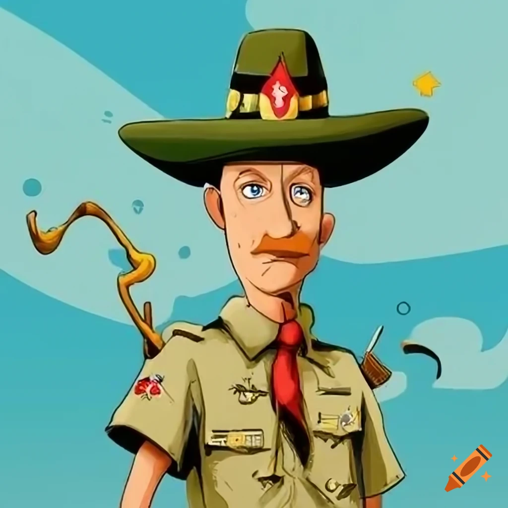 Cartoon of baden powel, the founder of scouting on Craiyon
