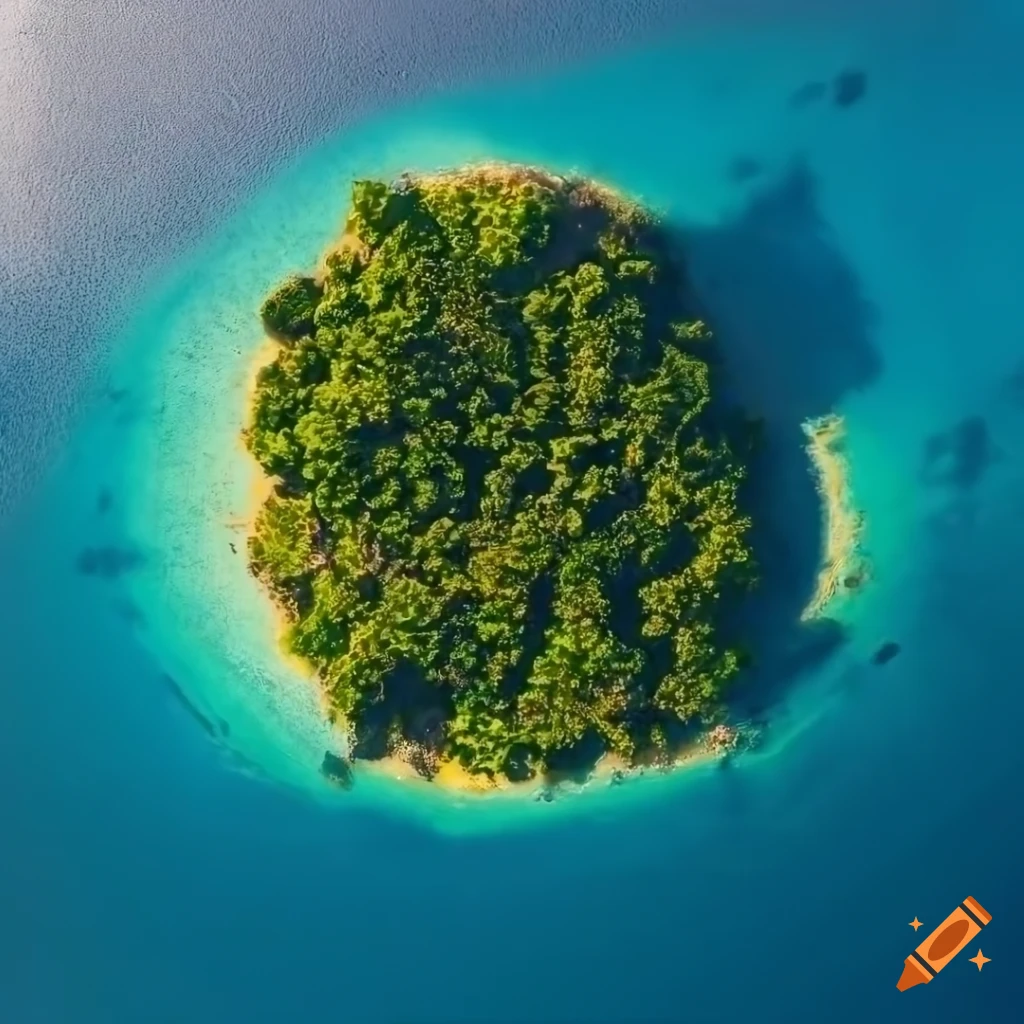 Sunny aerial view of a tropical island