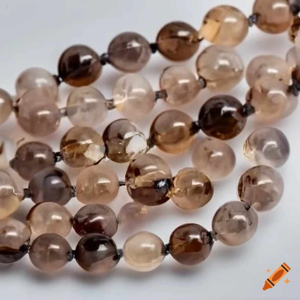 smoky quartz round beads on white background
