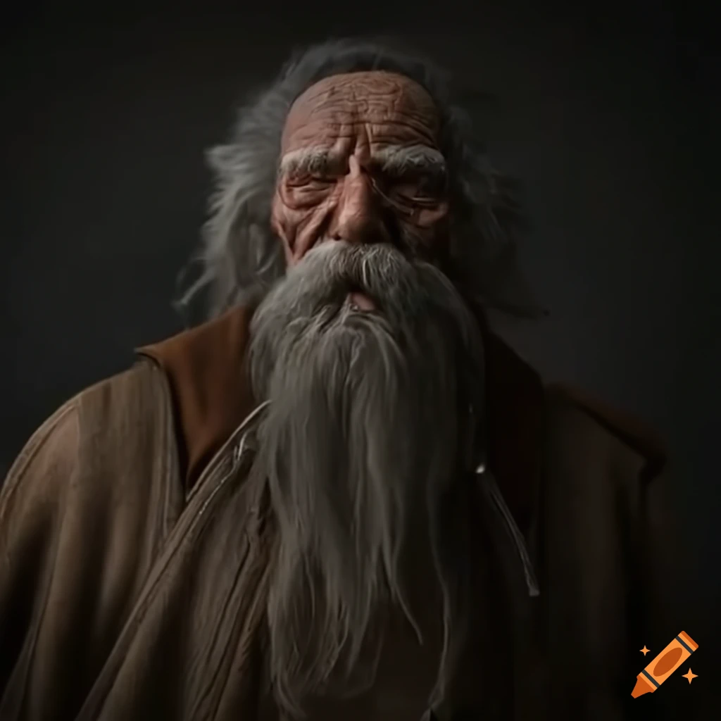 portrait of a wise old man sitting on the floor