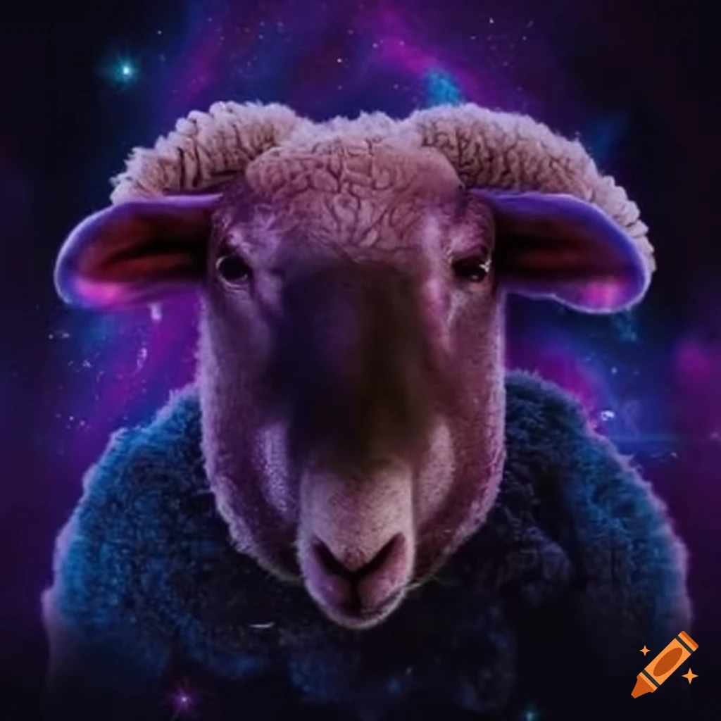 surreal artwork titled 'Lambs to the Cosmic Slaughter'