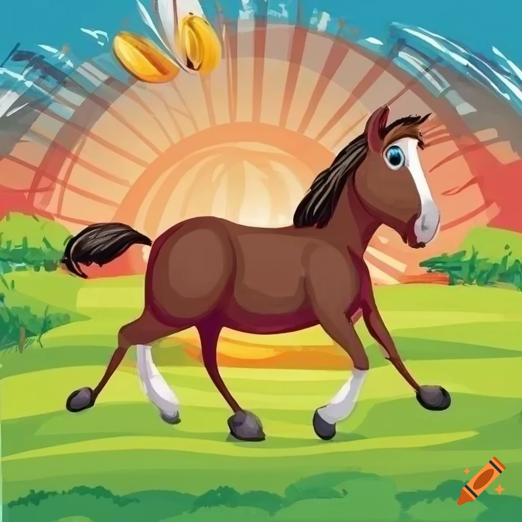illustration of a horse on a vibrant farm