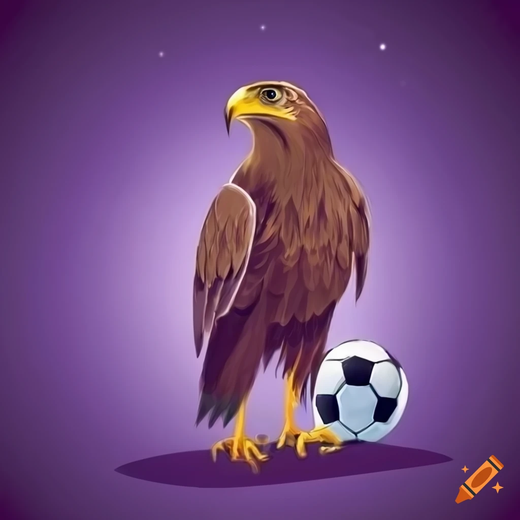 Hawk holding a soccer ball on a purple background