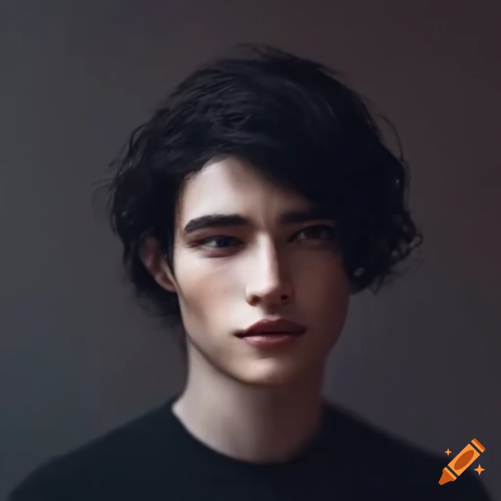portrait of a handsome man with wavy black hair and gray eyes
