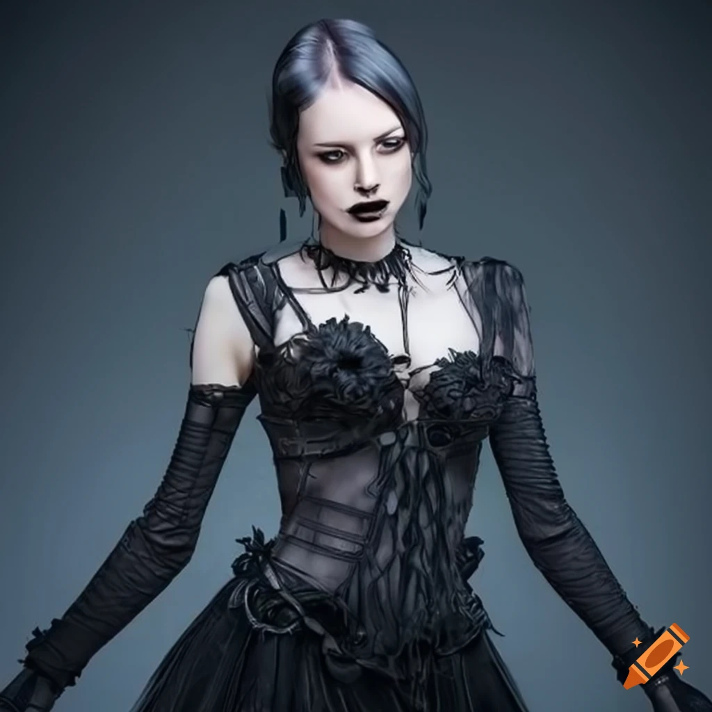 Image of a gothic punk vampire with beehive hairstyle and leather dress on  Craiyon