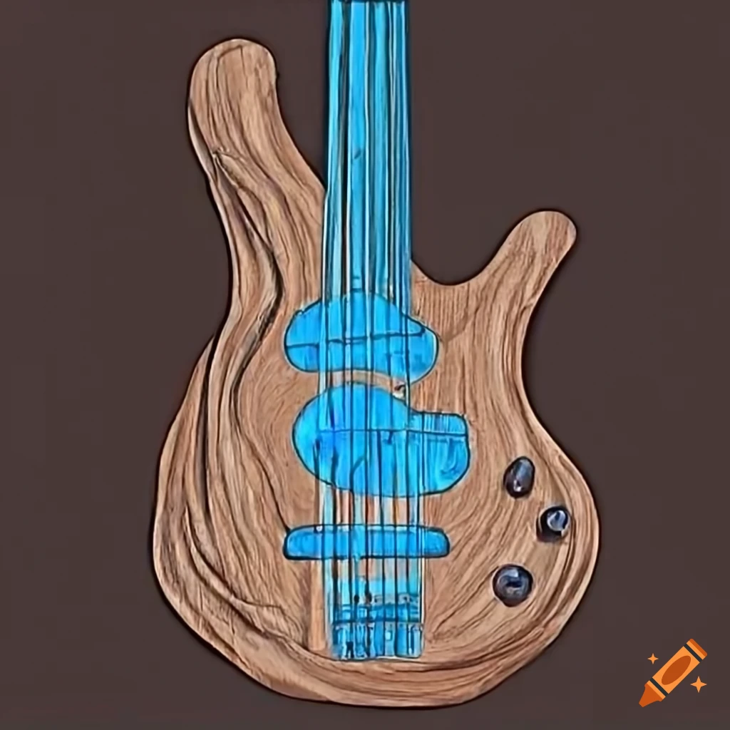 Blue notes on a wooden bass guitar