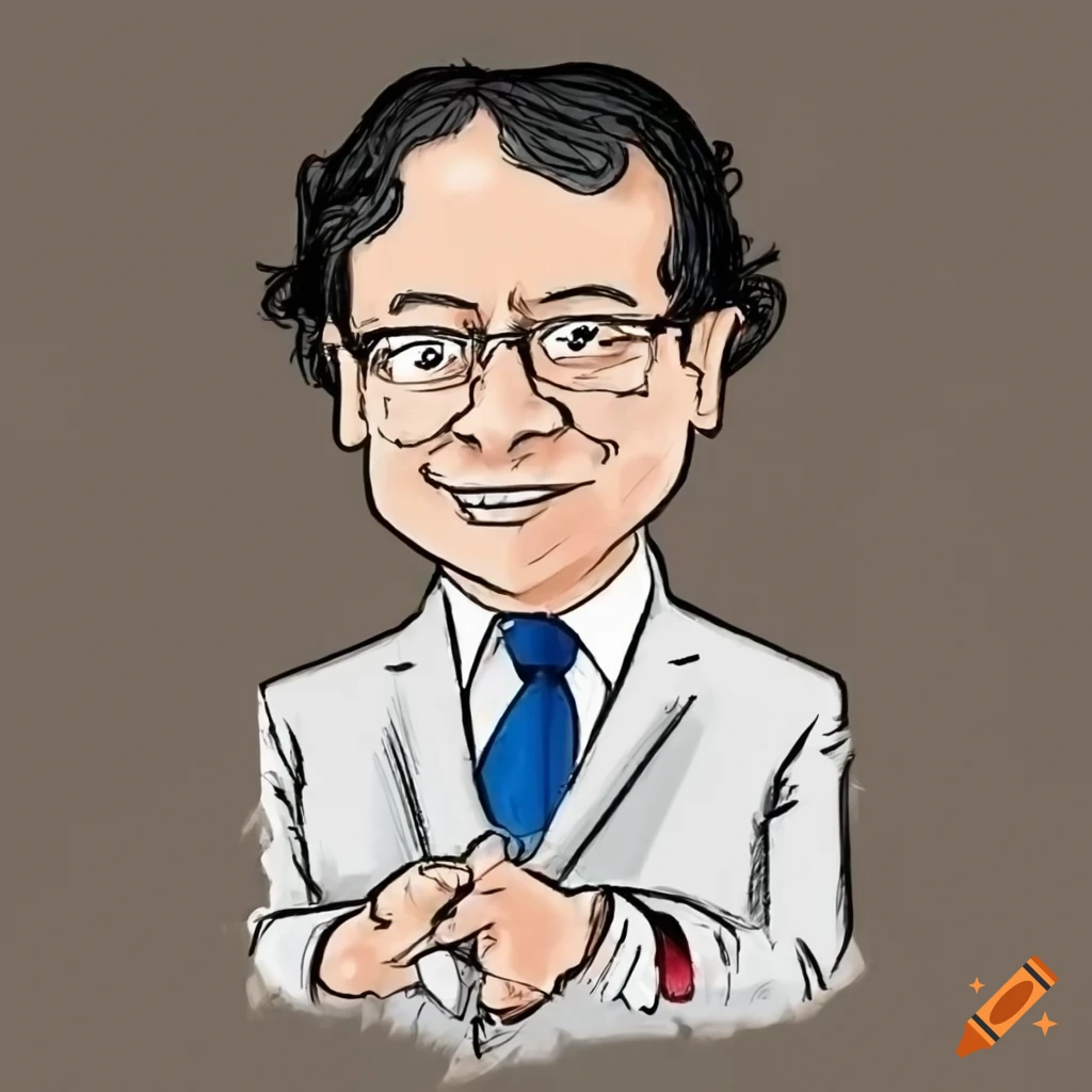 Cartoon drawing of gustavo petro with expressive facial expressions