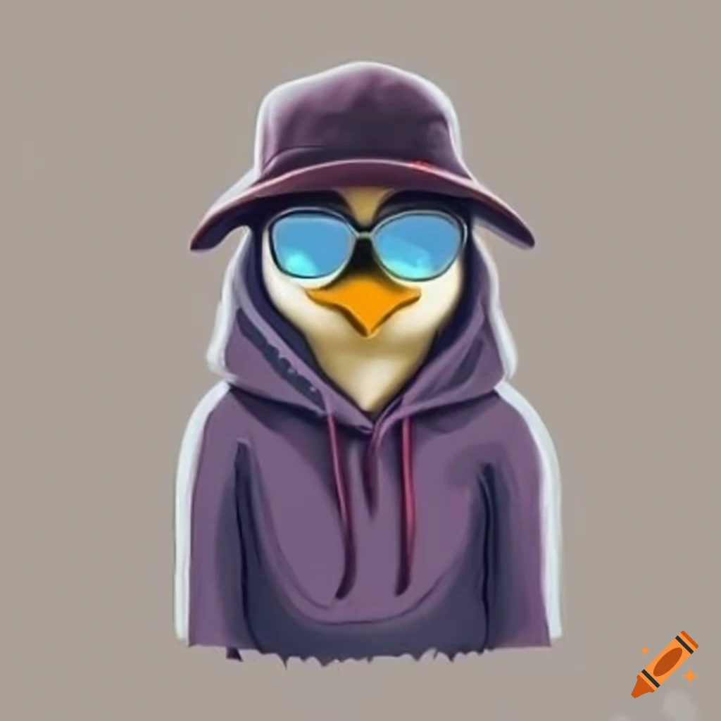 Cool penguin with a black cap and hoodie sunglasses on Craiyon