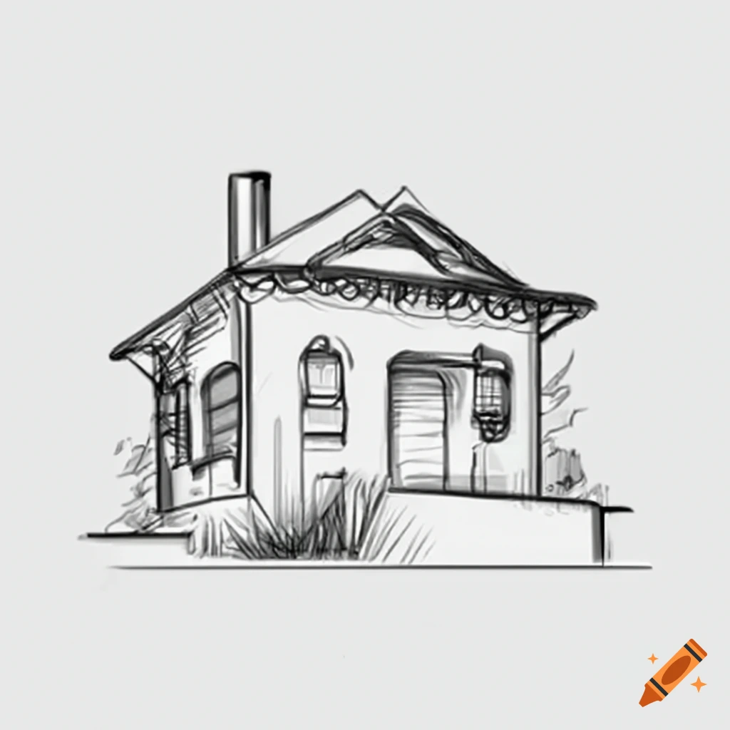 house illustration, sketch drawing of a modern building or home Stock Photo  - Alamy