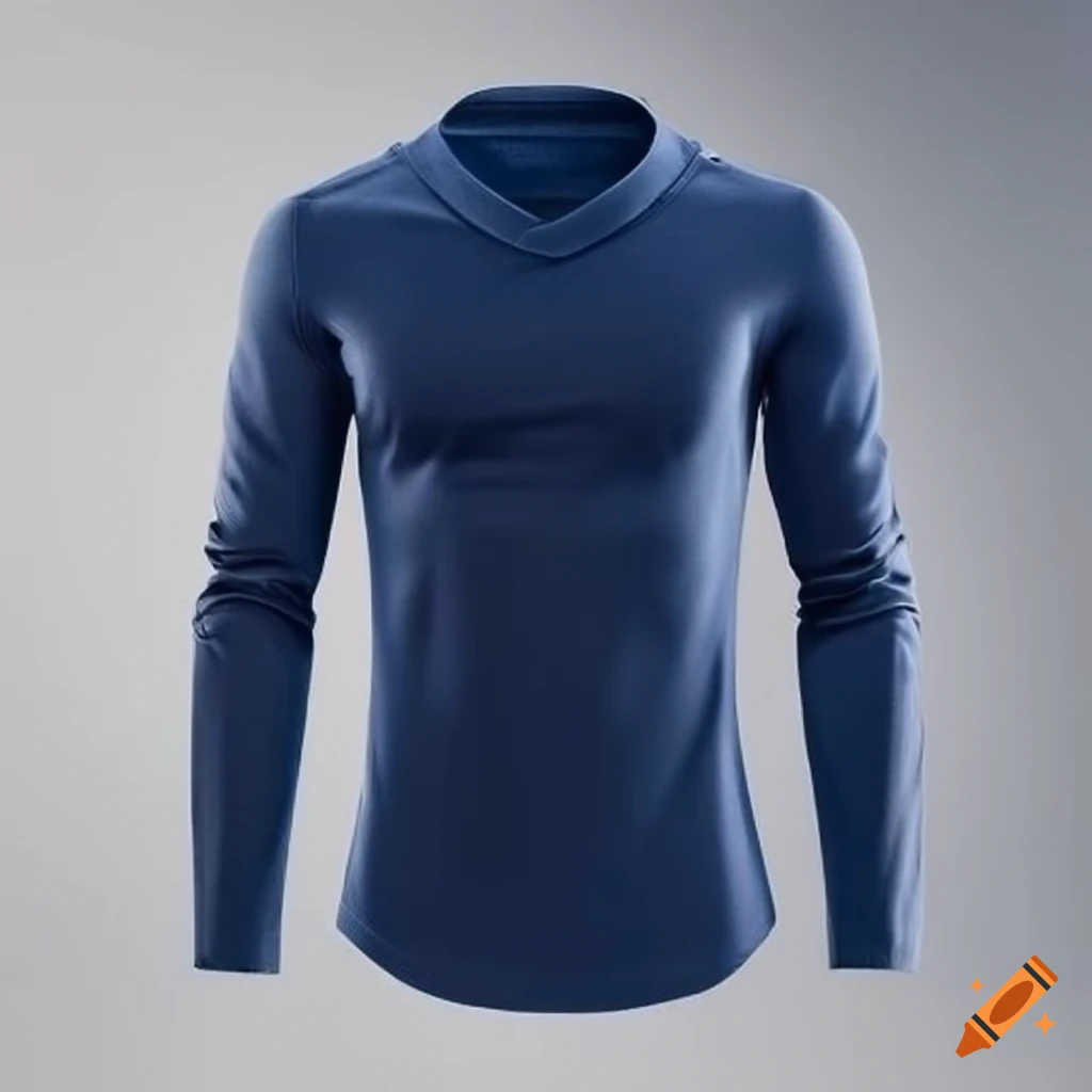 Dark blue long sleeve v-neck sport-shirt on Craiyon