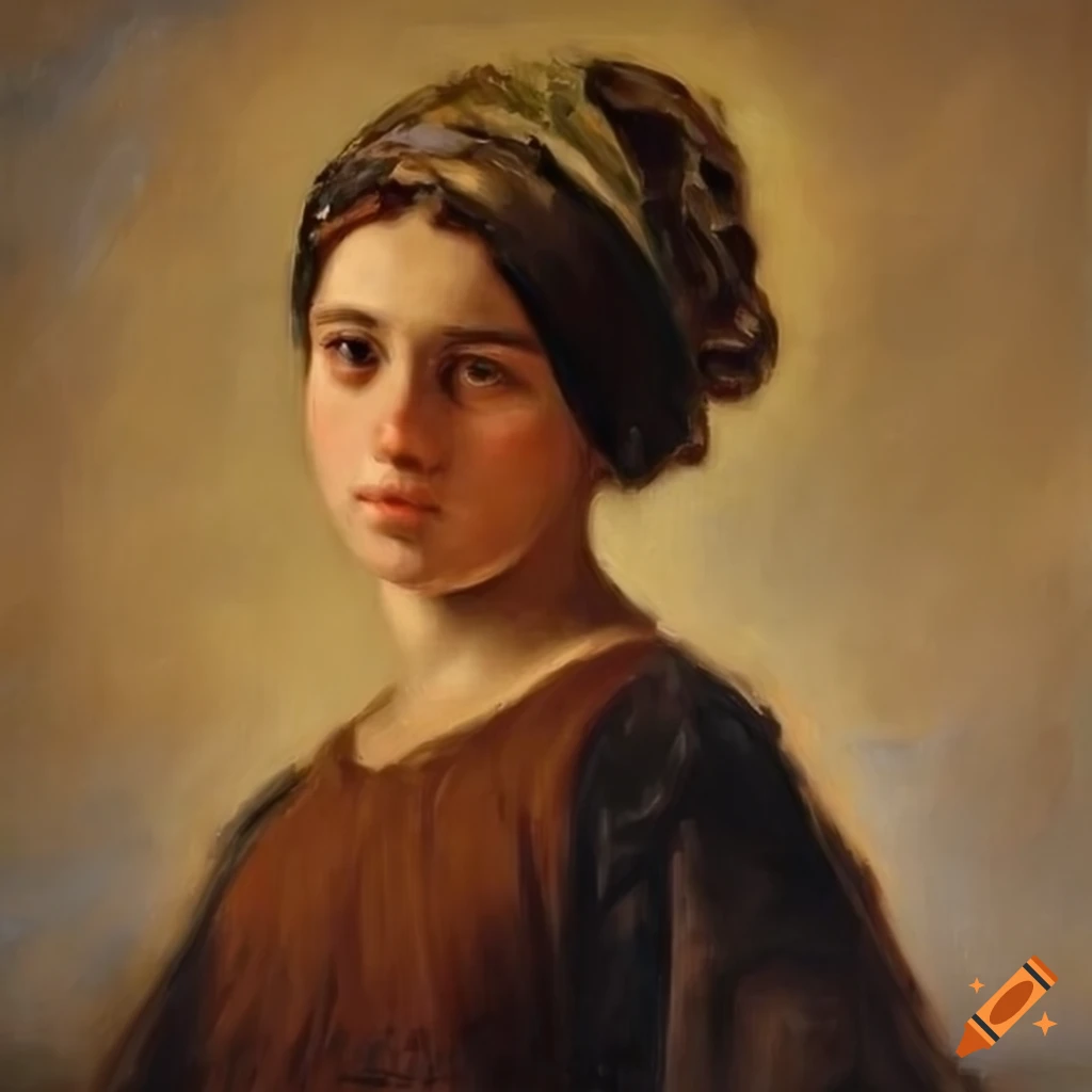 baroque painting of a young peasant woman with a bandana