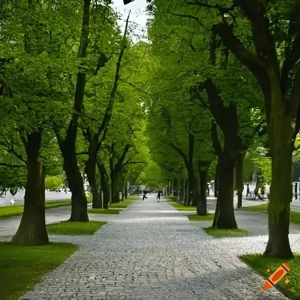 Urban park in vienna with trees, canal, and city skyline on Craiyon