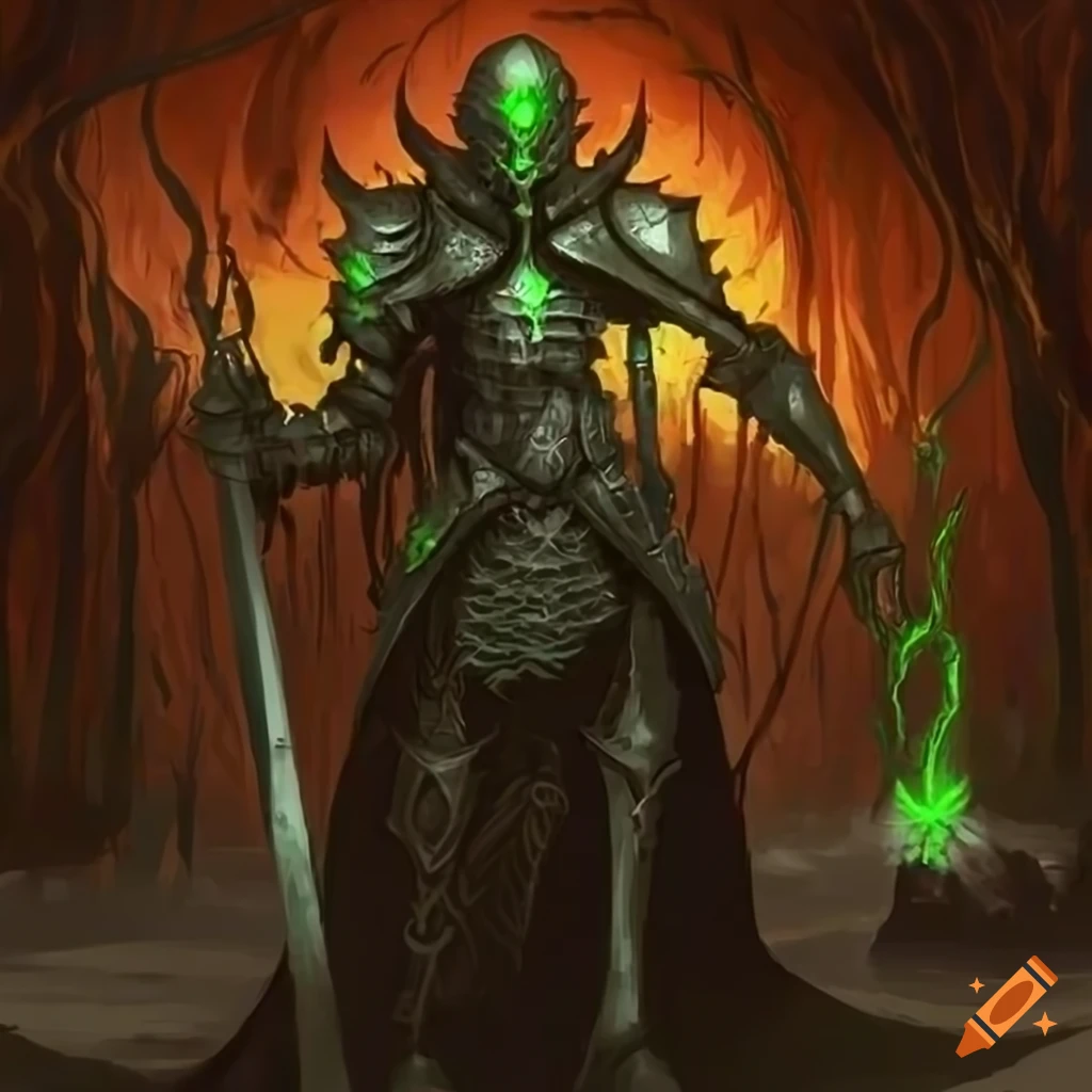 digital art of a skeletal warlord in destroyed knight armor