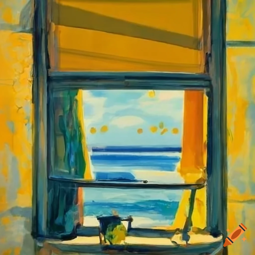 View from a window with flowers in front on Craiyon