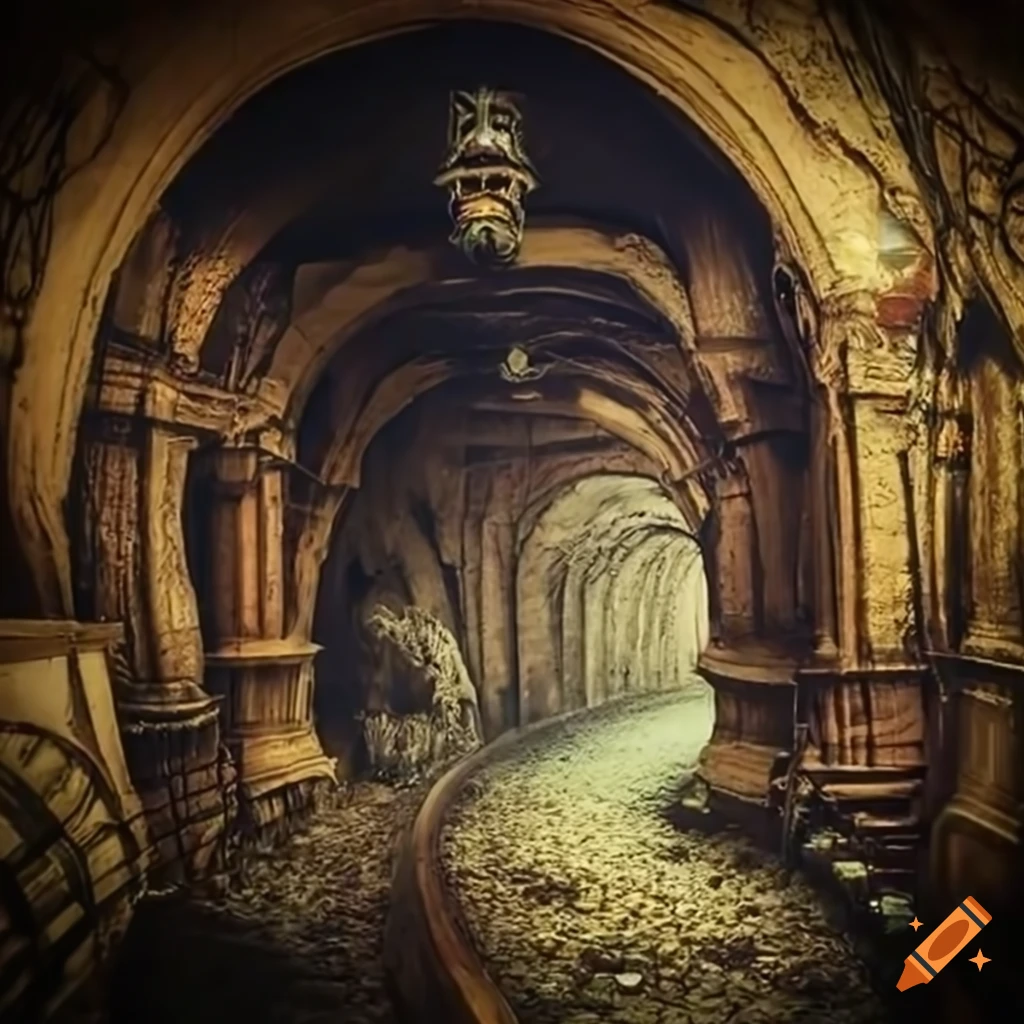 Surreal steampunk town in an underground cavern on Craiyon