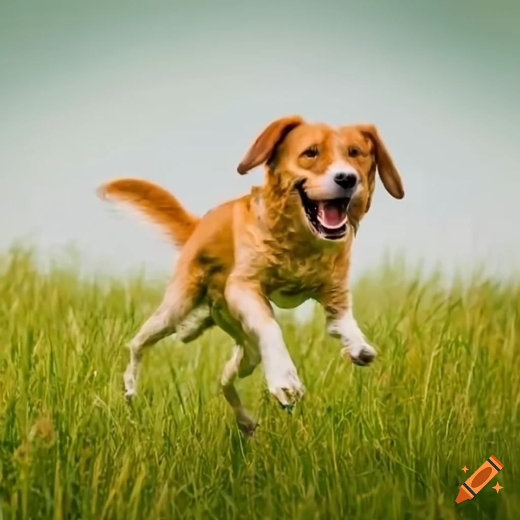 dog jumping in a grass field