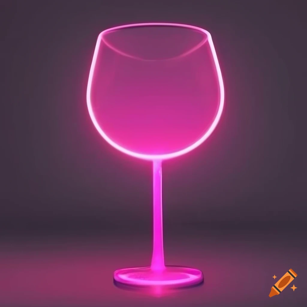 Neon pink wine glass silhouette in black background