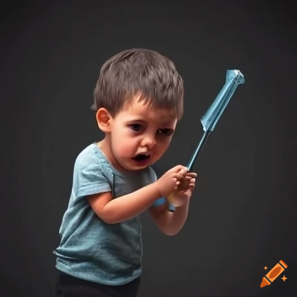 Mischievous toddler boy with a toilet brush on Craiyon