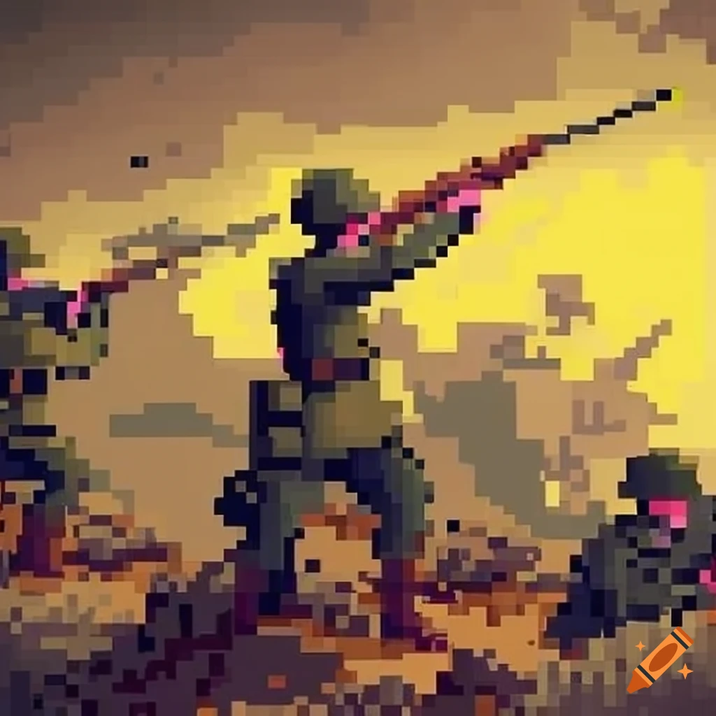 Pixel art of soldiers in world war 1 trenches on craiyon