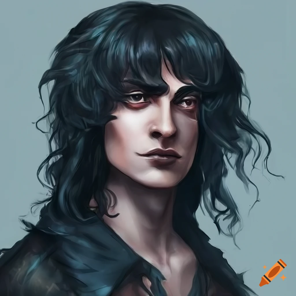 fantasy art man with greasy black hair
