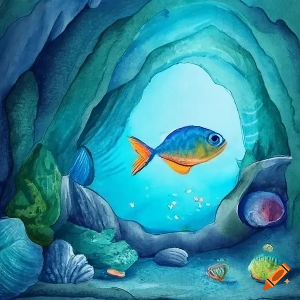 A Child S Drawing of an Underwater Scene, Creatures Swimming in the Ocean  Stock Illustration - Illustration of colorful, pencil: 274570971