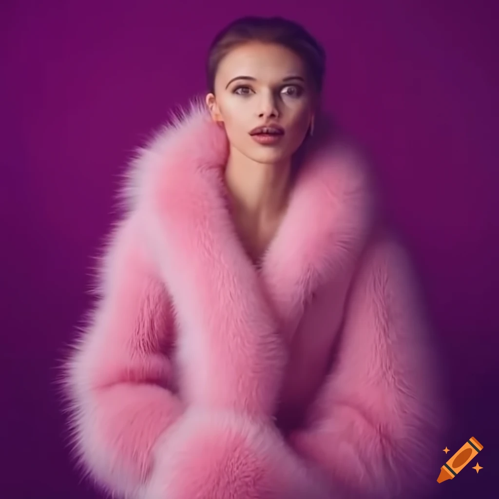 Woman wearing a pink fluffy fur ski suit